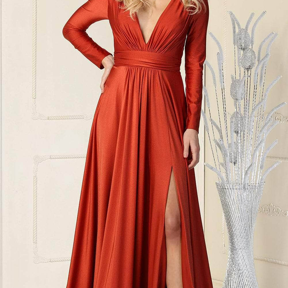 Vestido de manga larga y escote alto en línea A MQ1835