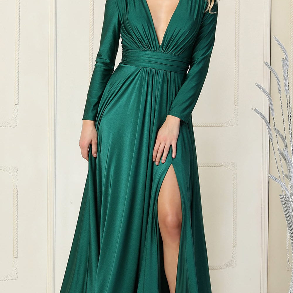 Vestido de manga larga y escote alto en línea A MQ1835