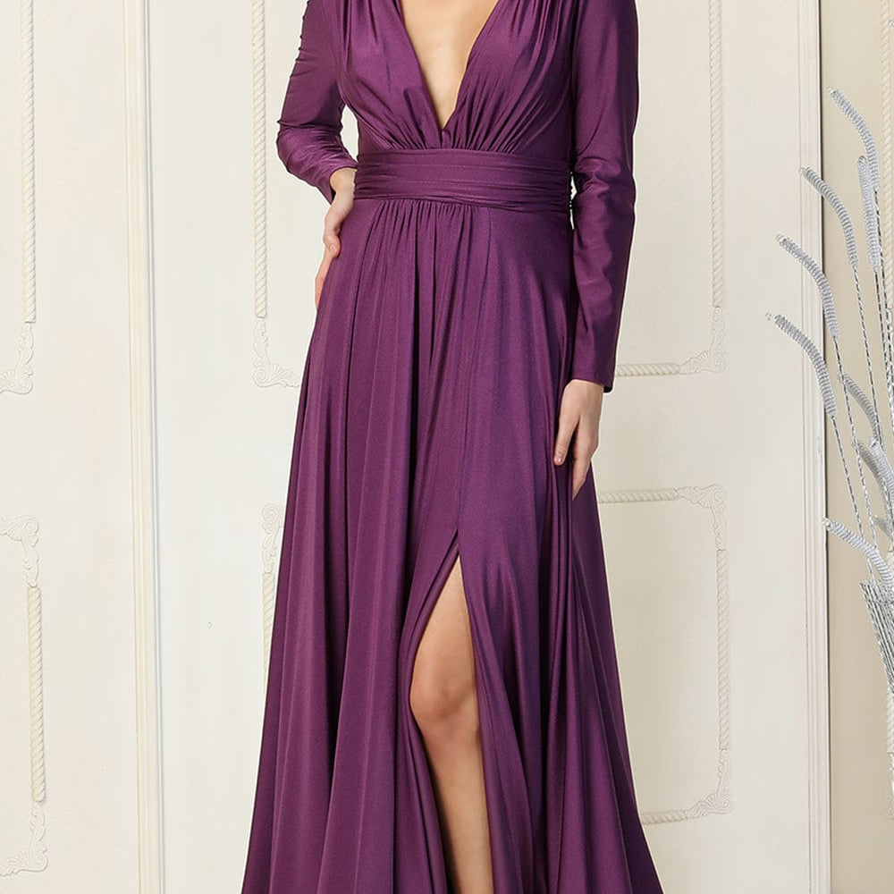 Vestido de manga larga y escote alto en línea A MQ1835