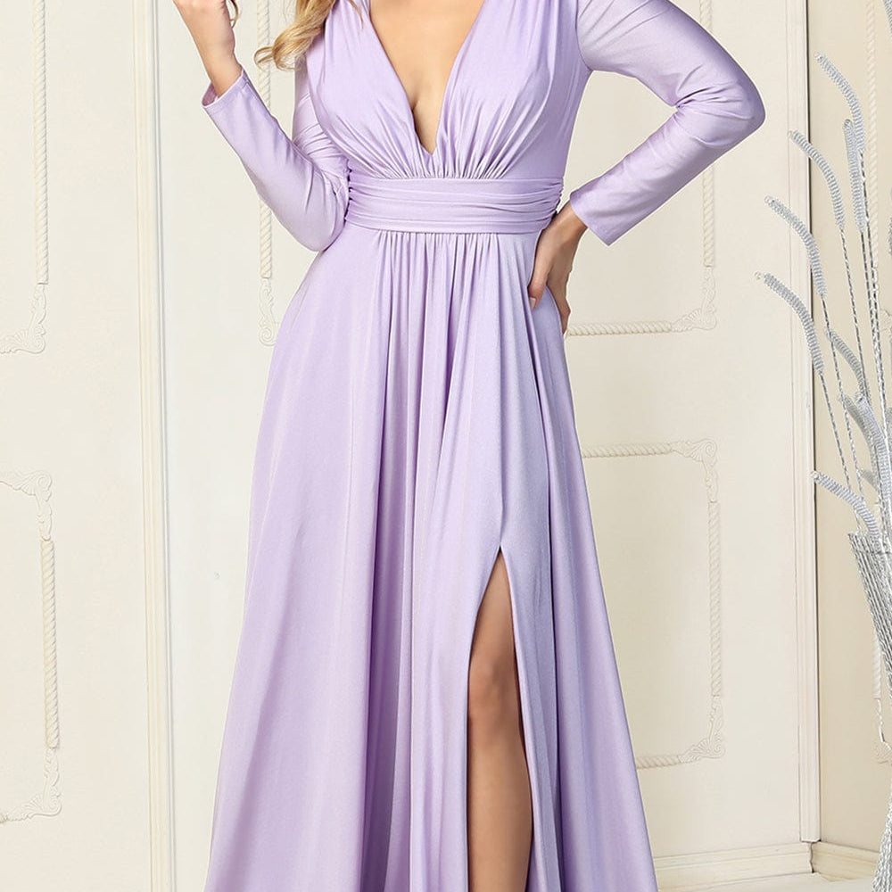 Vestido de manga larga y escote alto en línea A MQ1835