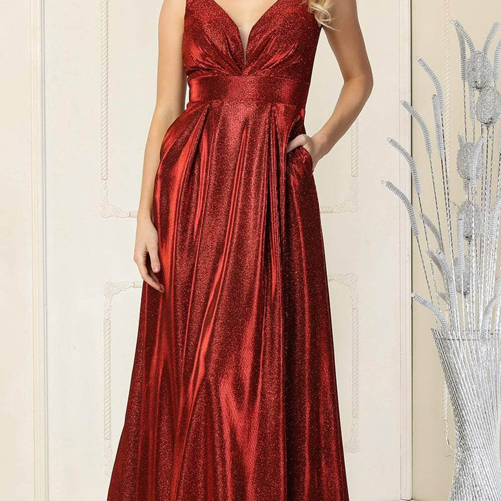 Vestido de noche con escote en V y purpurina MQ1875