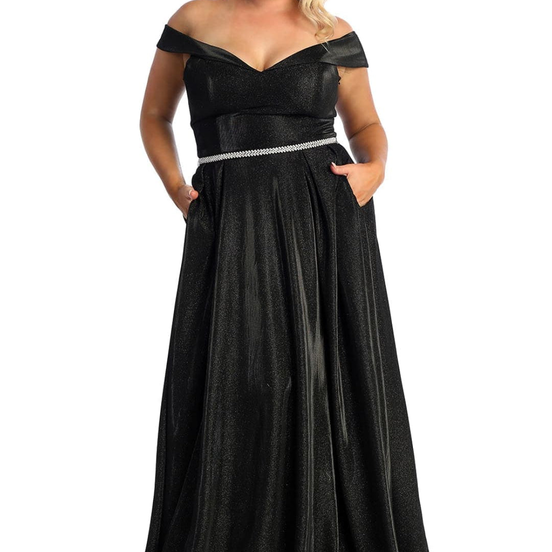 Vestido de fiesta con hombros descubiertos y purpurina MQ1876B