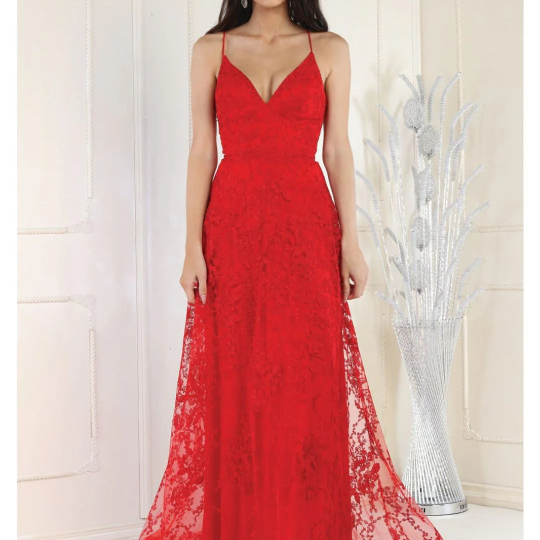 Vestido de novia con espalda de encaje y cuello en V MQ1885