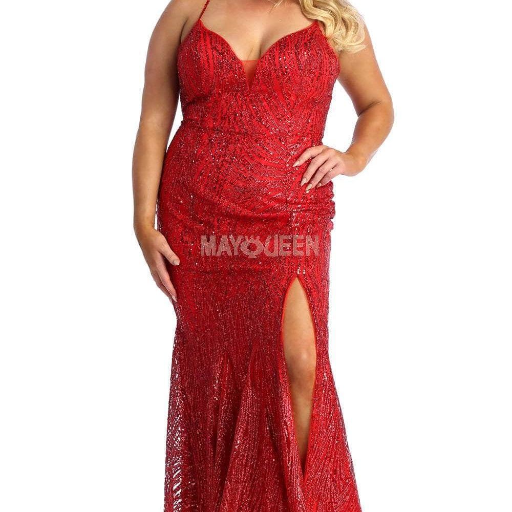 Vestido de noche con escote en V y lentejuelas MQ1905