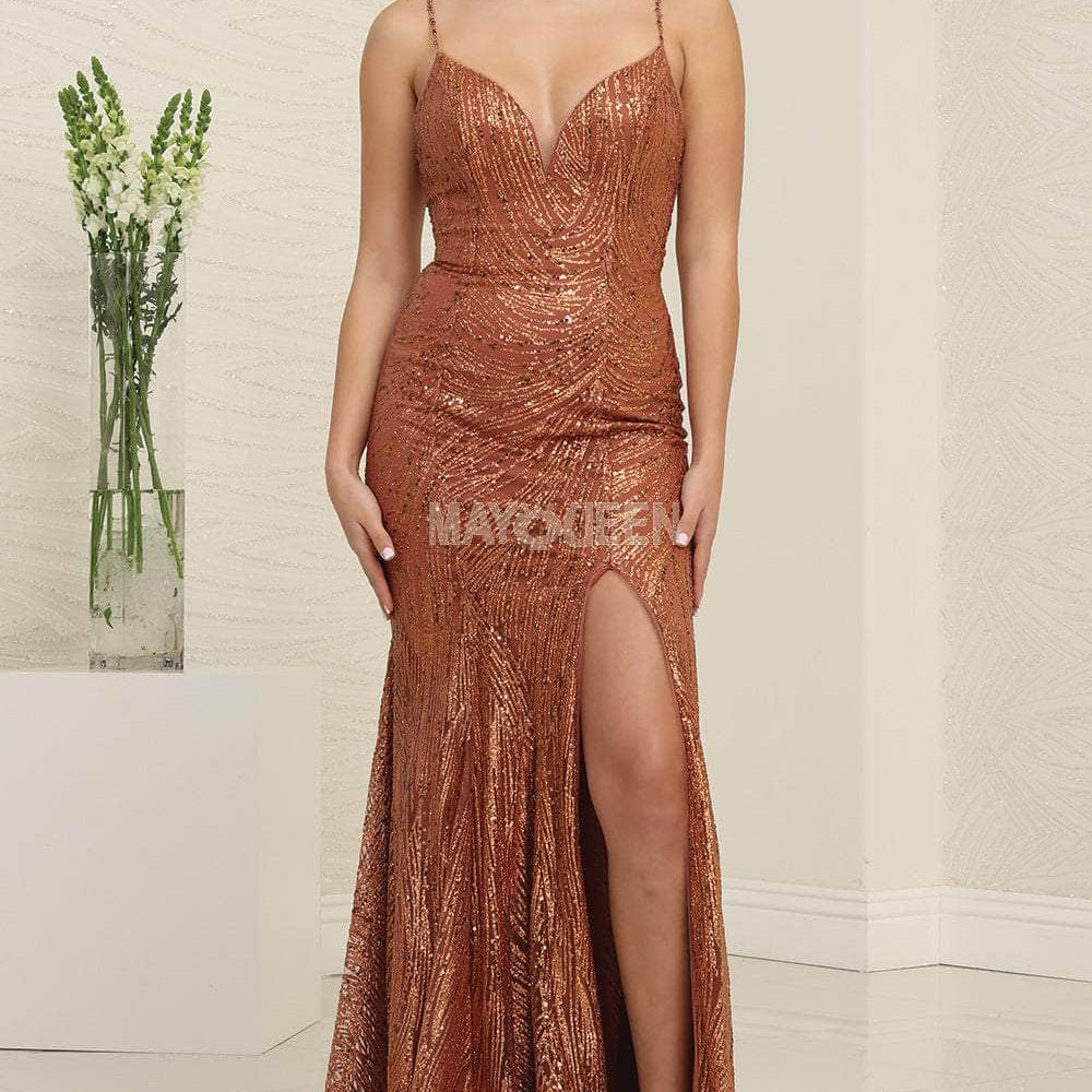 Vestido de noche con escote en V y lentejuelas MQ1905