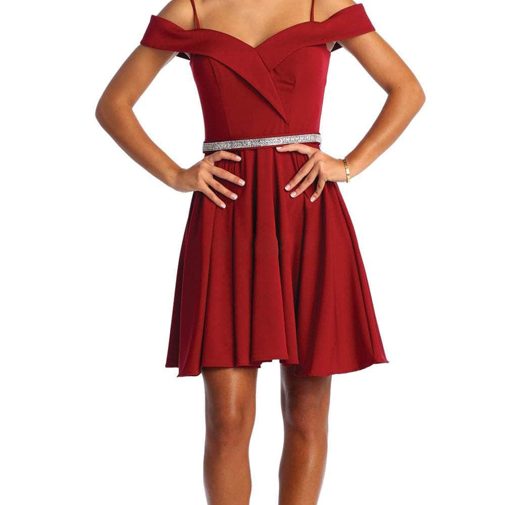 Vestido de cóctel en línea A con hombros fríos MQ1916