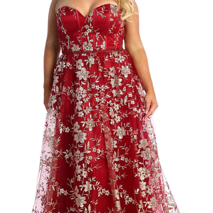 Vestido de fiesta con escote corazón y corte-A floral MQ1920