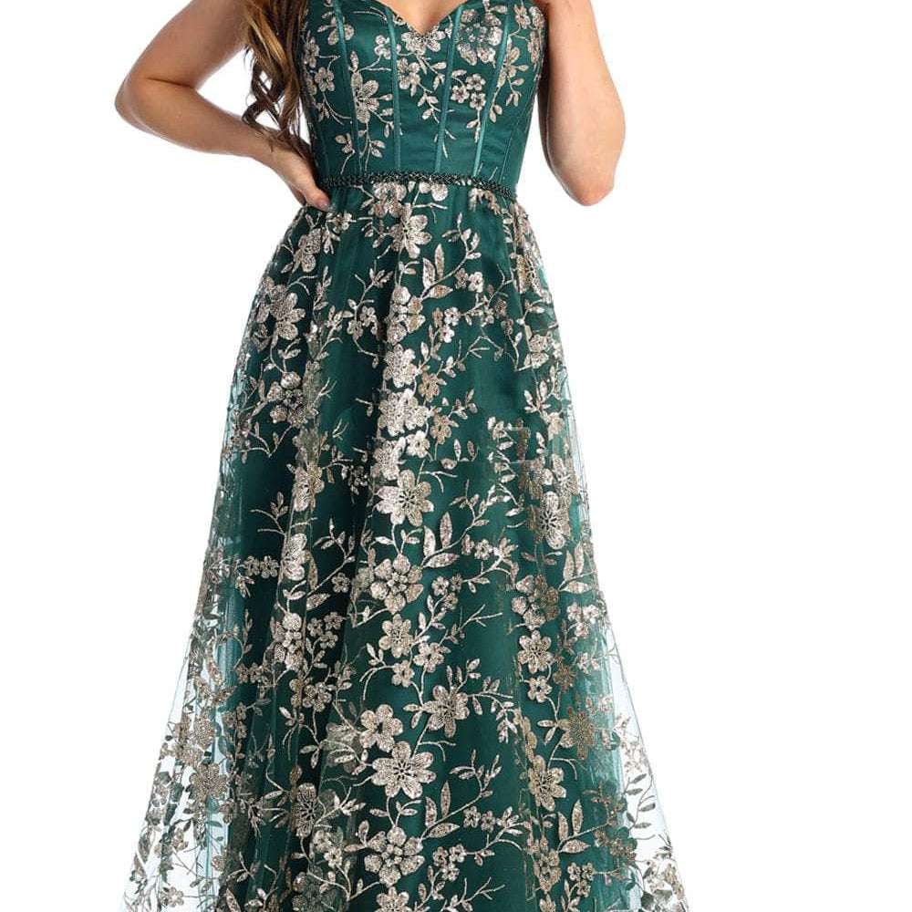 Vestido de fiesta con escote corazón y corte-A floral MQ1920