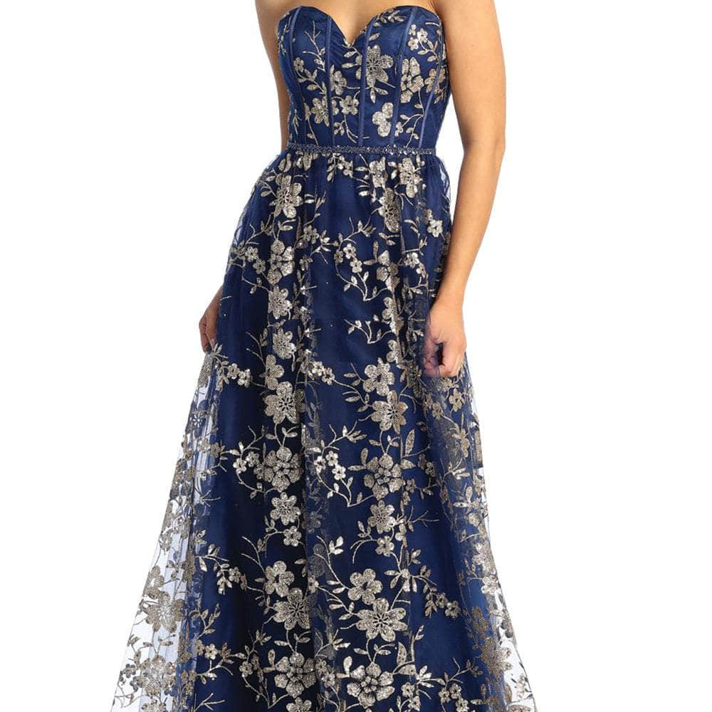 Vestido de fiesta con escote corazón y corte-A floral MQ1920