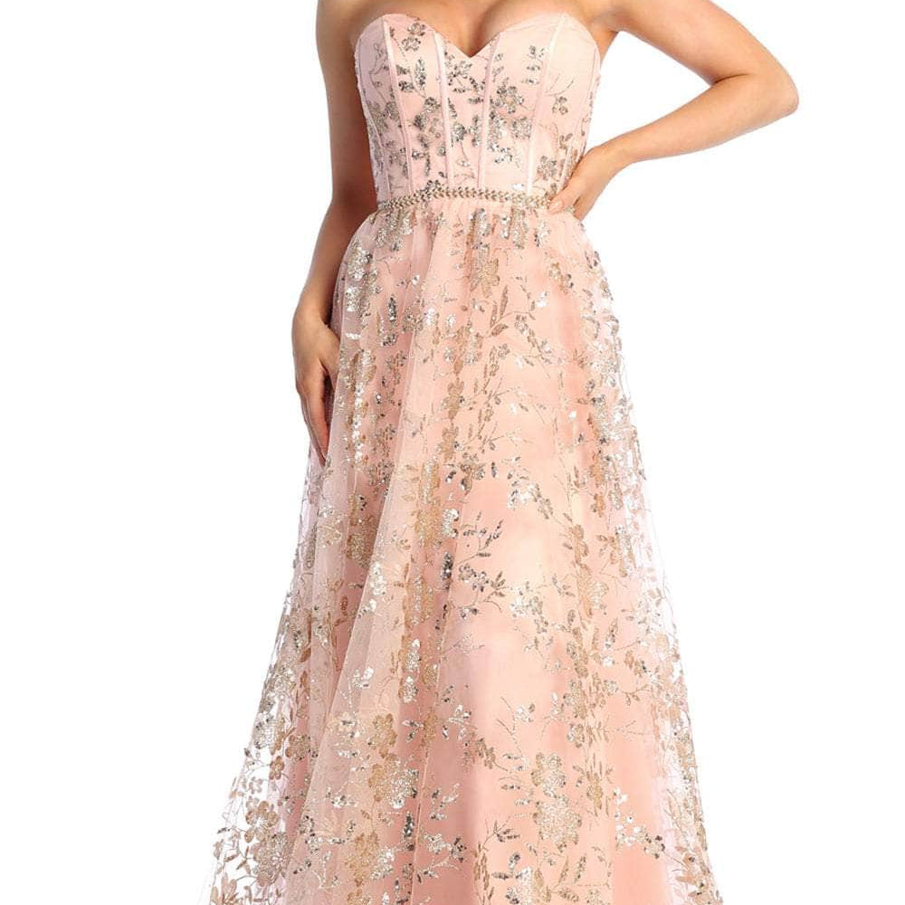 Vestido de fiesta con escote corazón y corte-A floral MQ1920