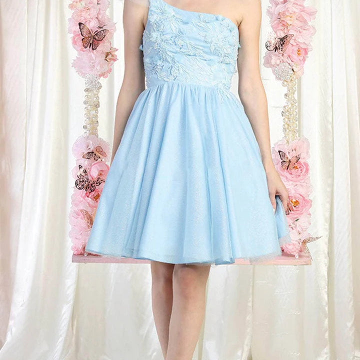 Vestido de cóctel de un hombro con corte-A MQ1952