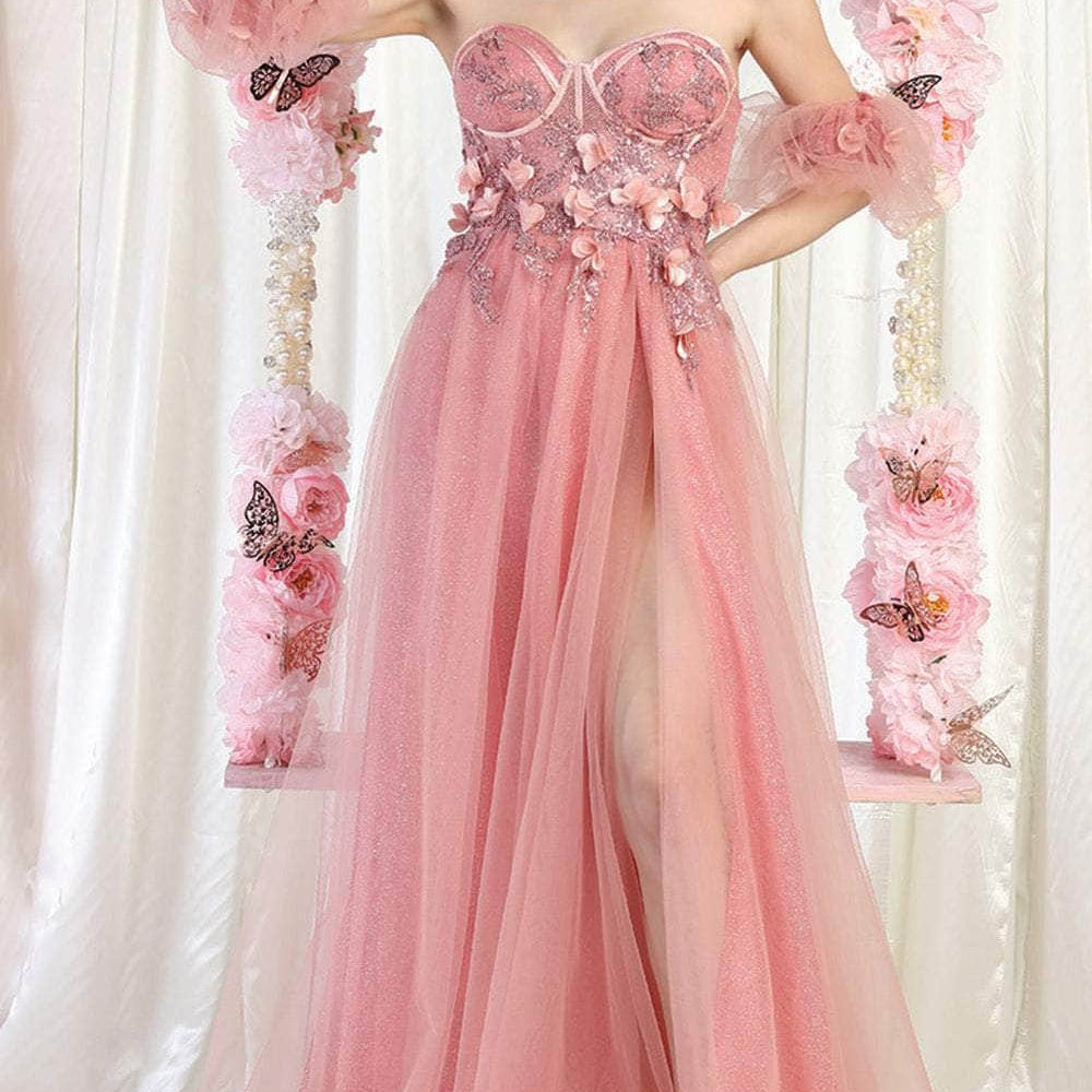 Vestido de fiesta sin tirantes con adornos MQ1961