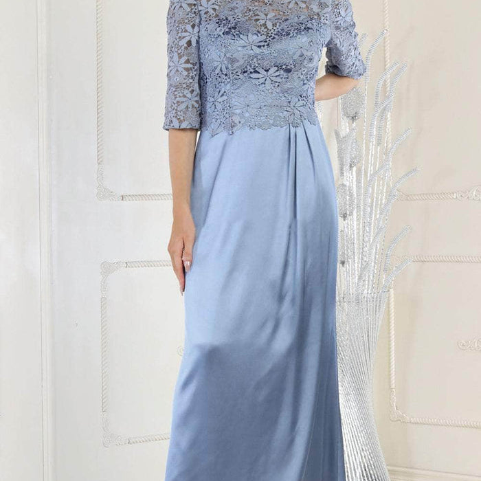 Vestido de noche de encaje y satén de un cuarto de largo MQ1969