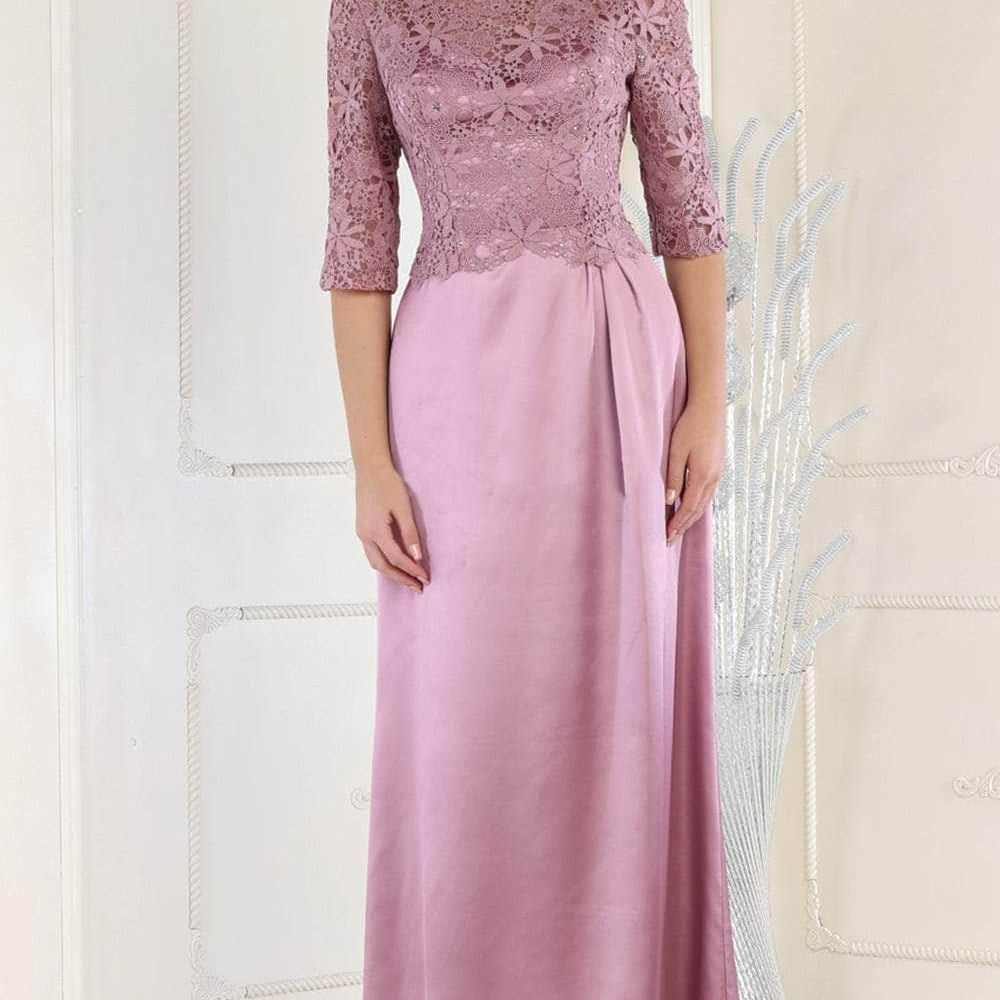 Vestido de noche de encaje y satén de un cuarto de largo MQ1969