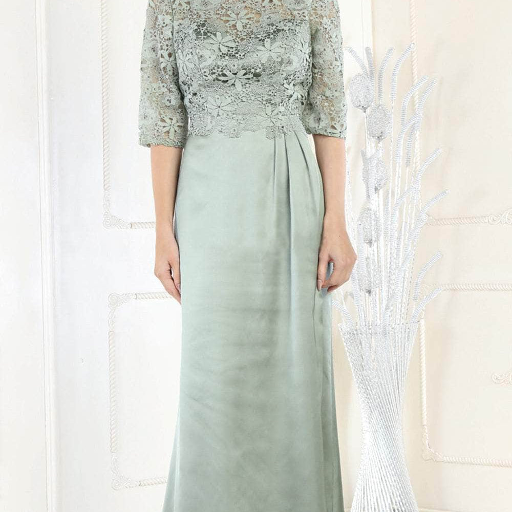 Vestido de noche de encaje y satén de un cuarto de largo MQ1969