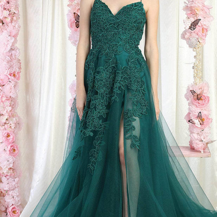 Vestido de fiesta de tul con apliques MQ2013