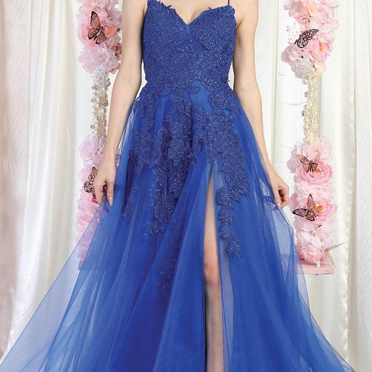 Vestido de fiesta de tul con apliques MQ2013