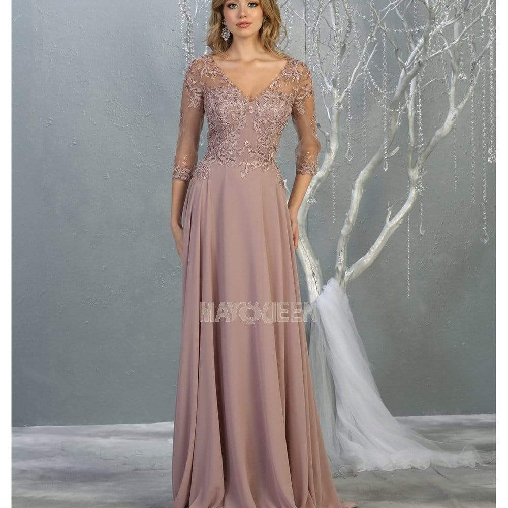 Vestido línea A con cuello en V adornado con abalorios RQ7820