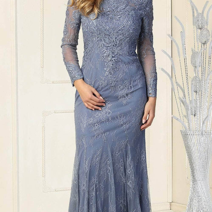 Vestido de noche con encaje y escote barco festoneado RQ7906