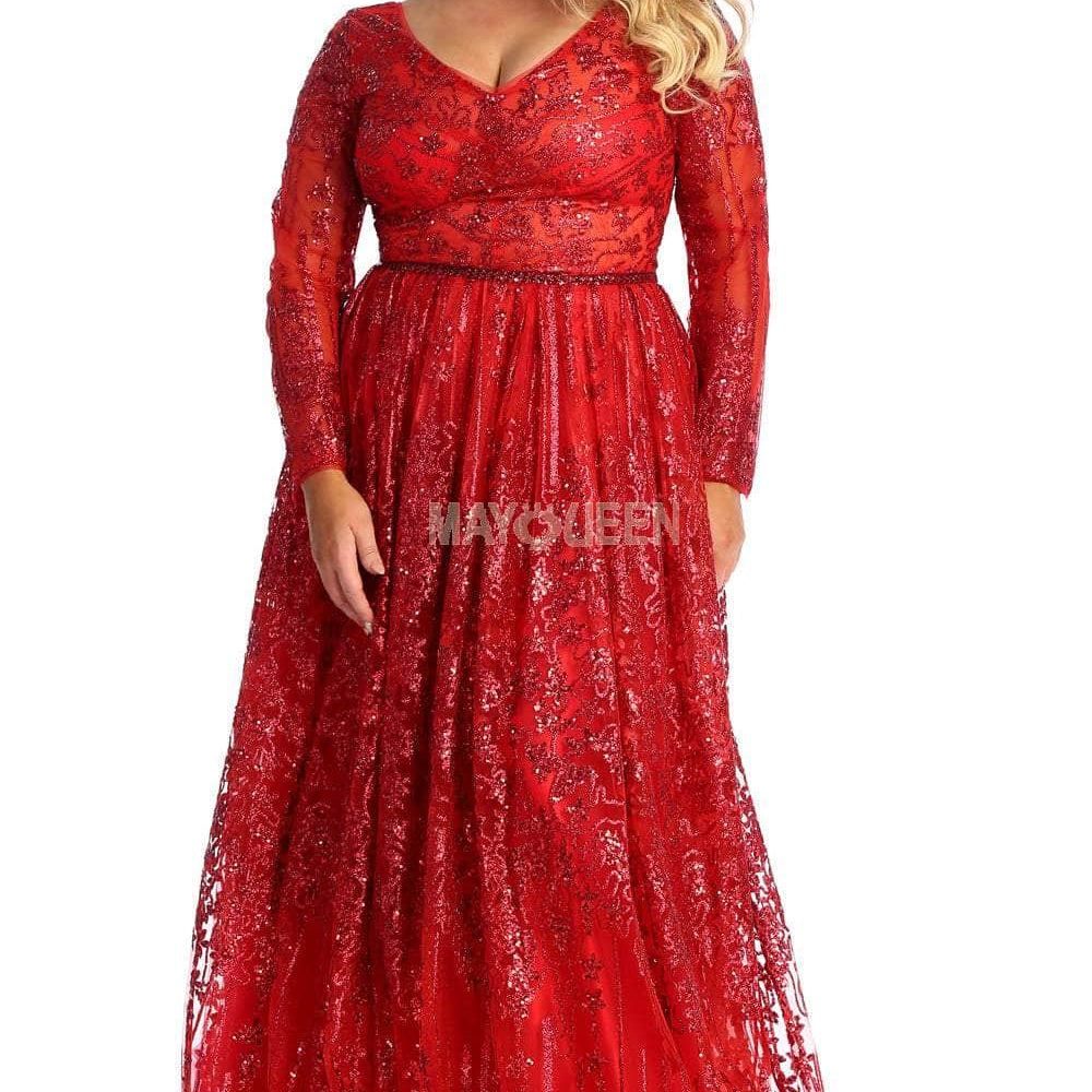 Vestido de manga larga en línea A con corpiño adornado y transparencias RQ7920