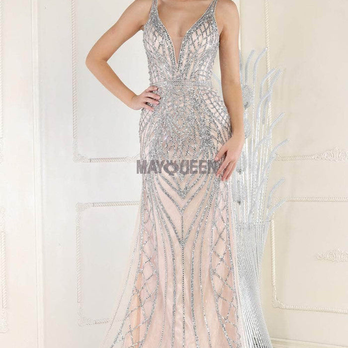 Vestido de noche sin mangas con pedrería RQ7931