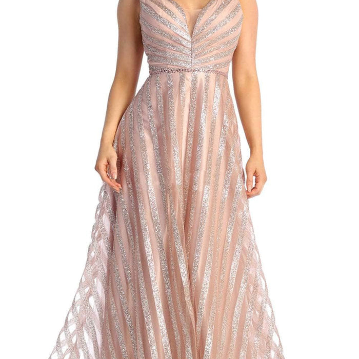 Vestido de fiesta de rayas en A con purpurina RQ7945