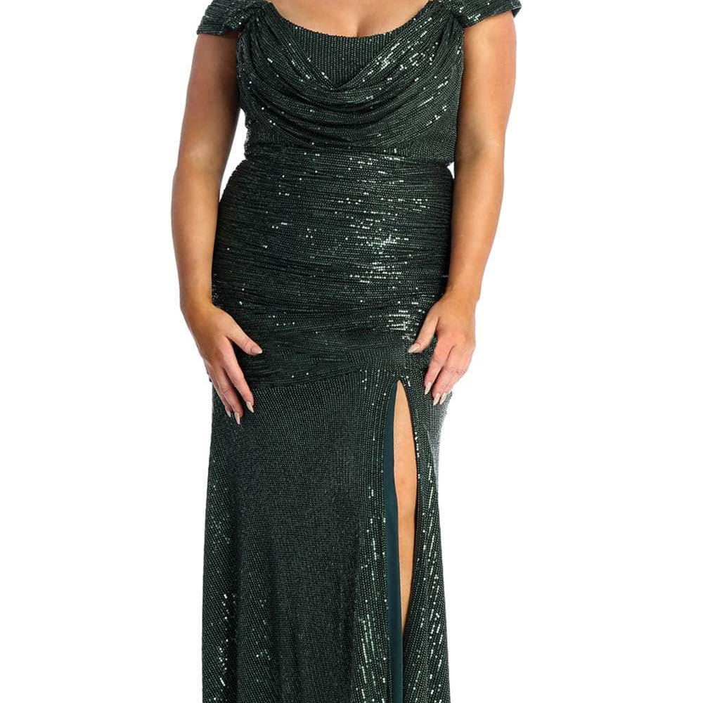 Vestido de noche de lentejuelas sin hombros RQ7950