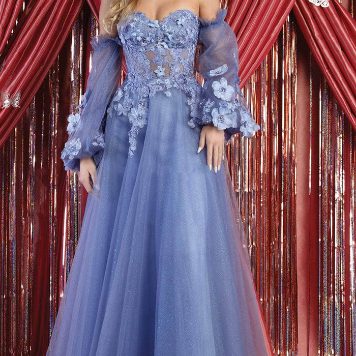 Vestido de fiesta floral sin tirantes en línea A RQ7953