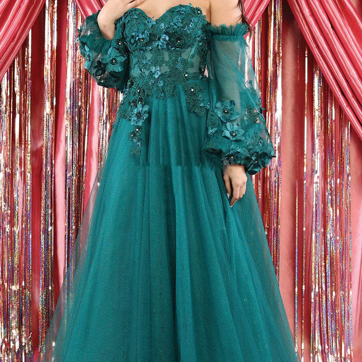 Vestido de fiesta floral sin tirantes en línea A RQ7953