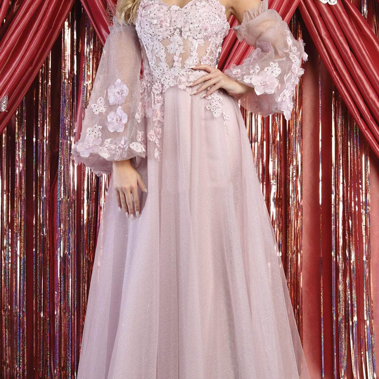 Vestido de fiesta floral sin tirantes en línea A RQ7953