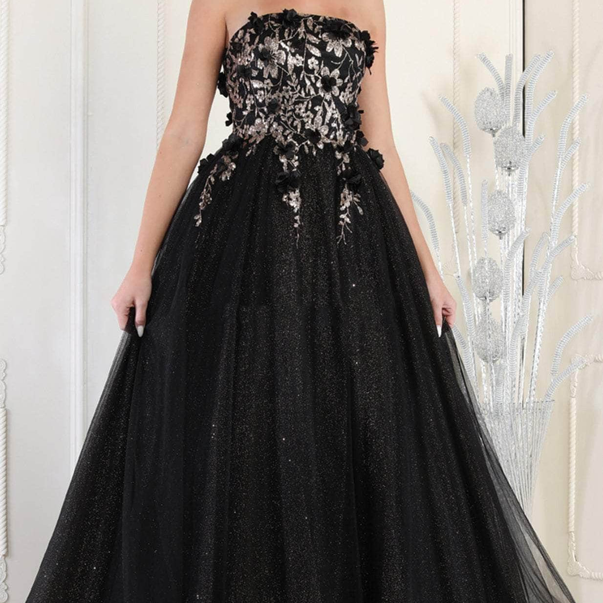 Vestido largo floral de cuello recto RQ7968