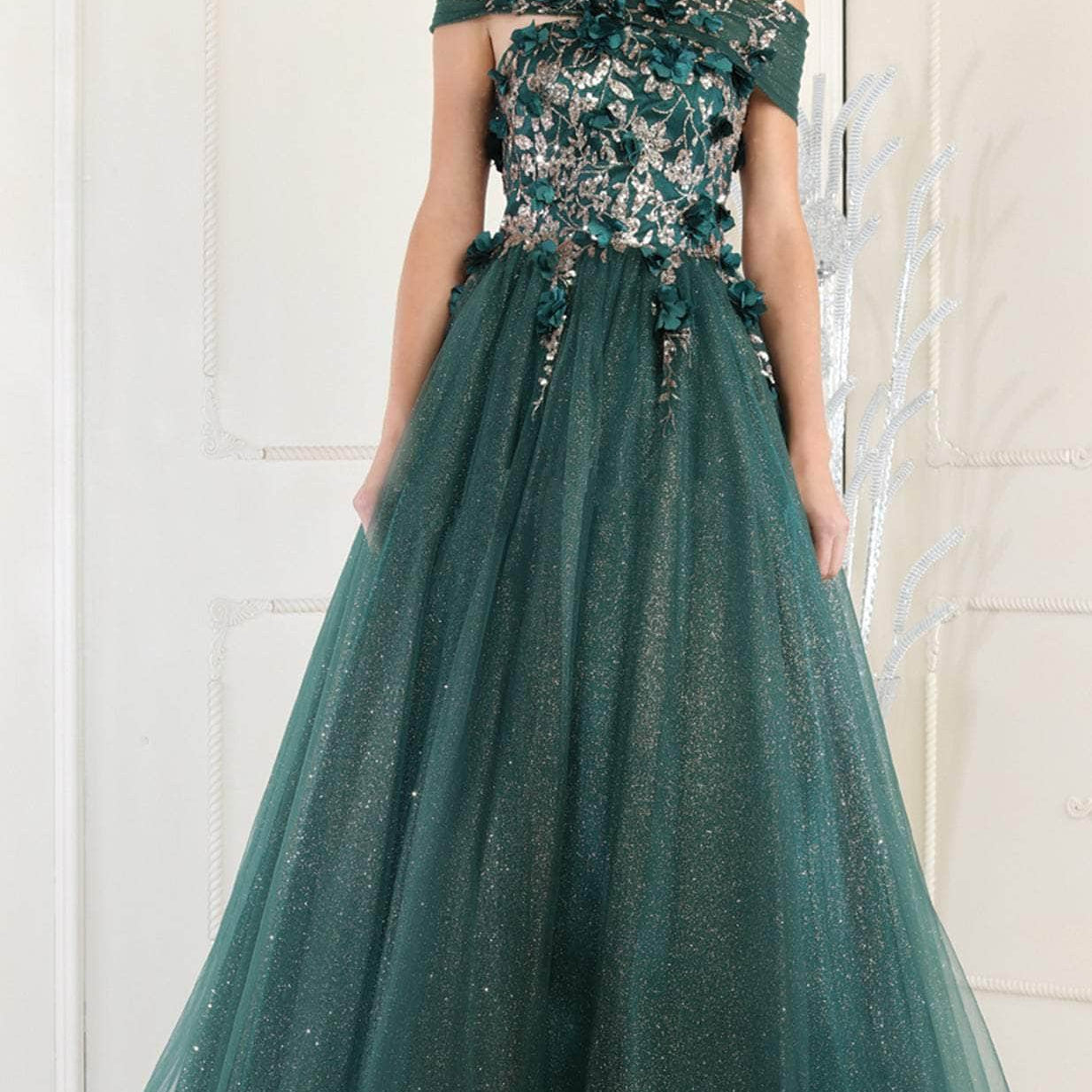 Vestido largo floral de cuello recto RQ7968