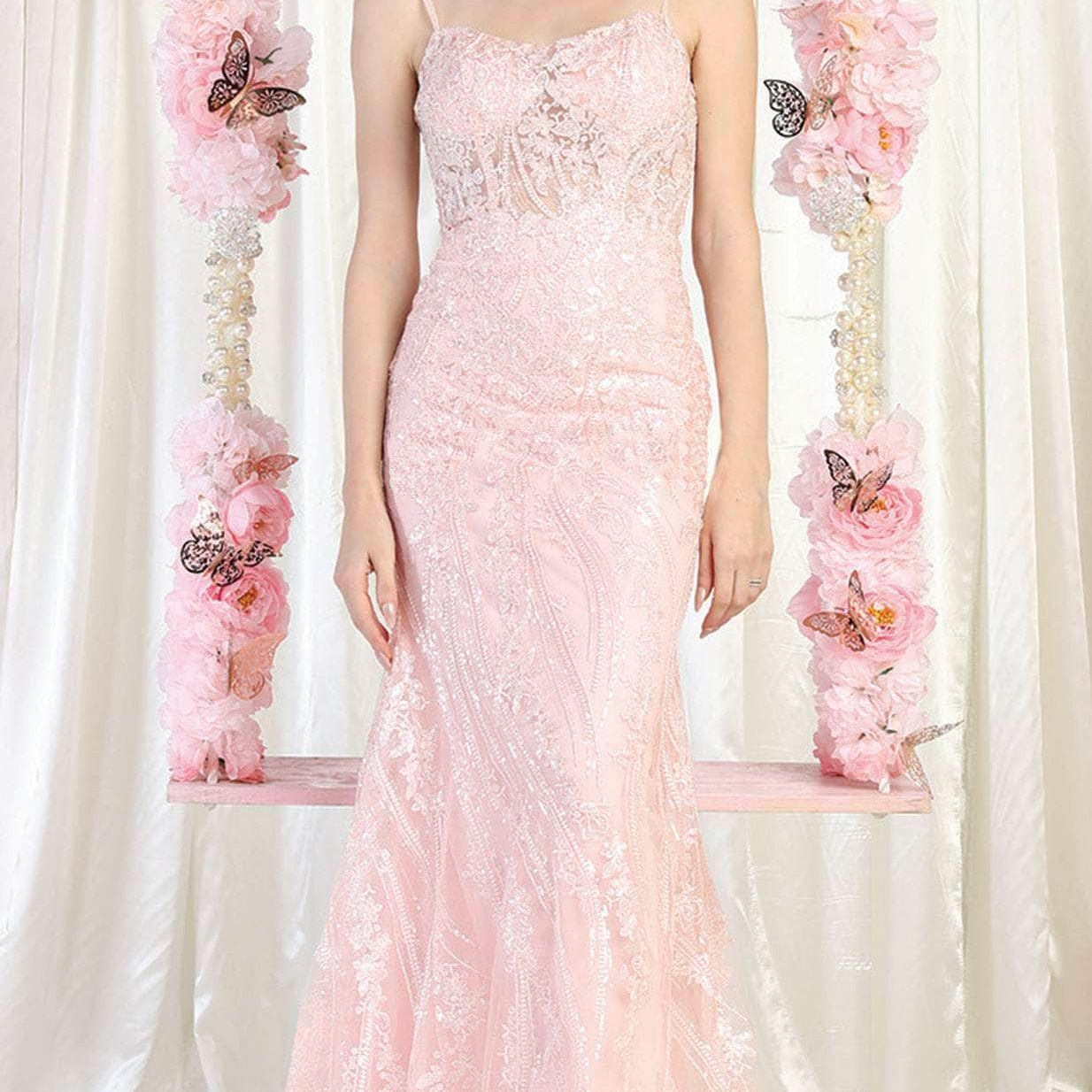 Vestido de noche con tirantes bordados RQ7974