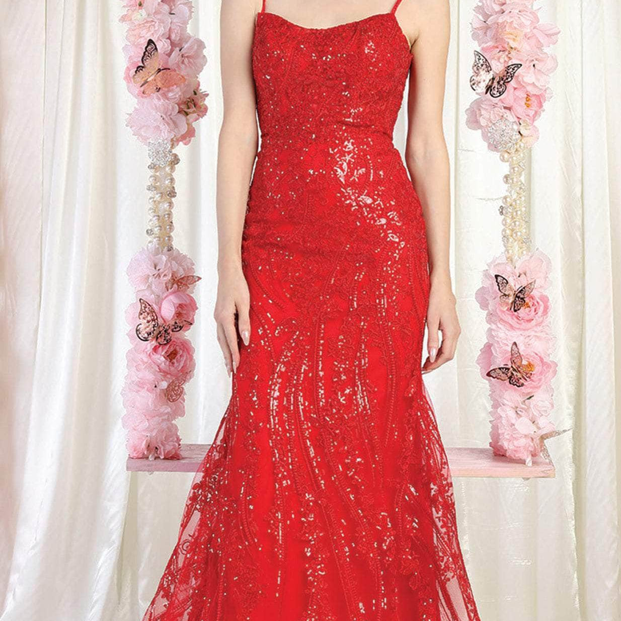 Vestido de noche con tirantes bordados RQ7974