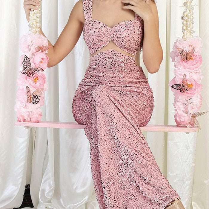 Vestido de fiesta con escote ilusión de lentejuelas RQ8004