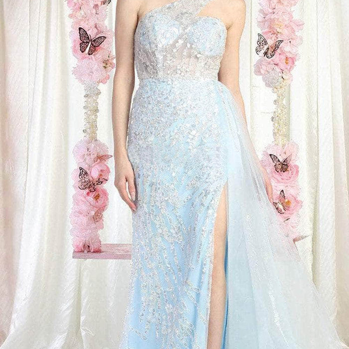 Vestido de noche con un hombro bordado RQ8026