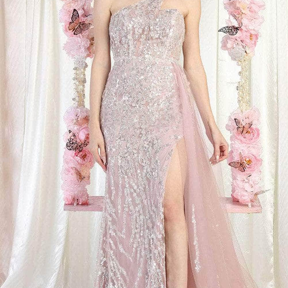 Vestido de noche con un hombro bordado RQ8026