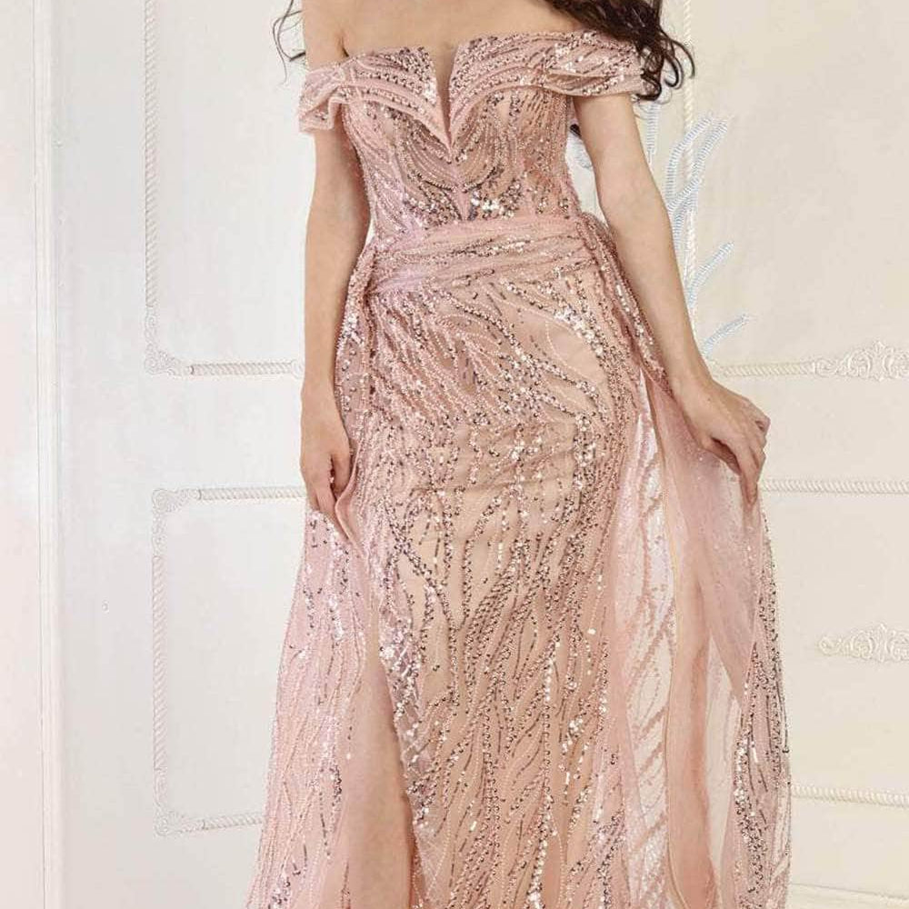 Vestido de fiesta sin hombros con pedrería RQ8032