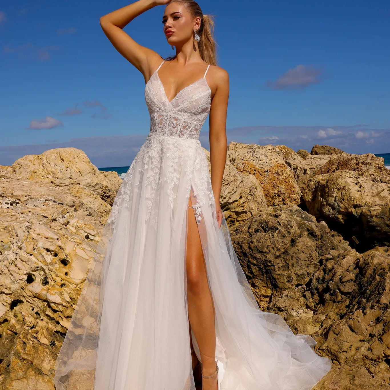 Vestido BLANCO largo de Amelia Couture TM1006