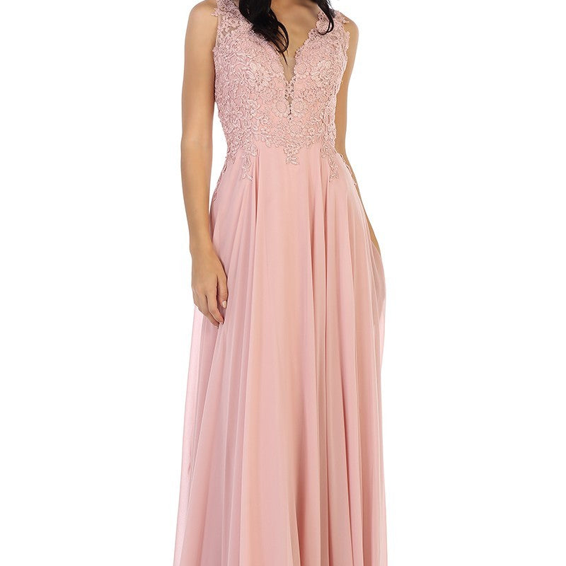 Vestido de gasa sin mangas con apliques monocromos en el corpiño EVA 5201