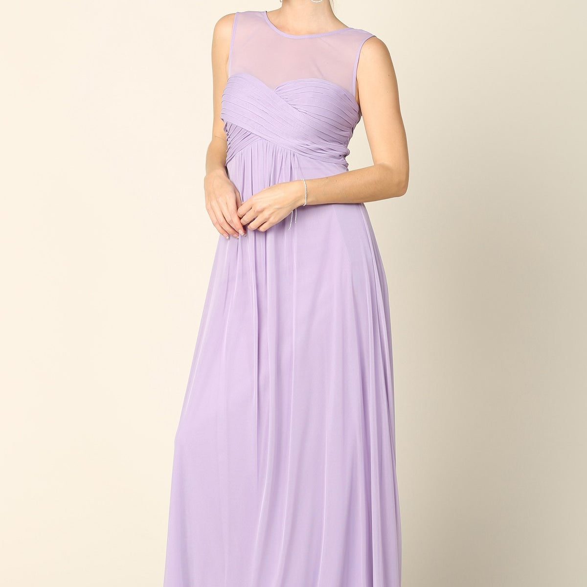 Vestido de gasa elástica sin mangas con detalles plisados y cintura imperio, opción premamá EVA 3153