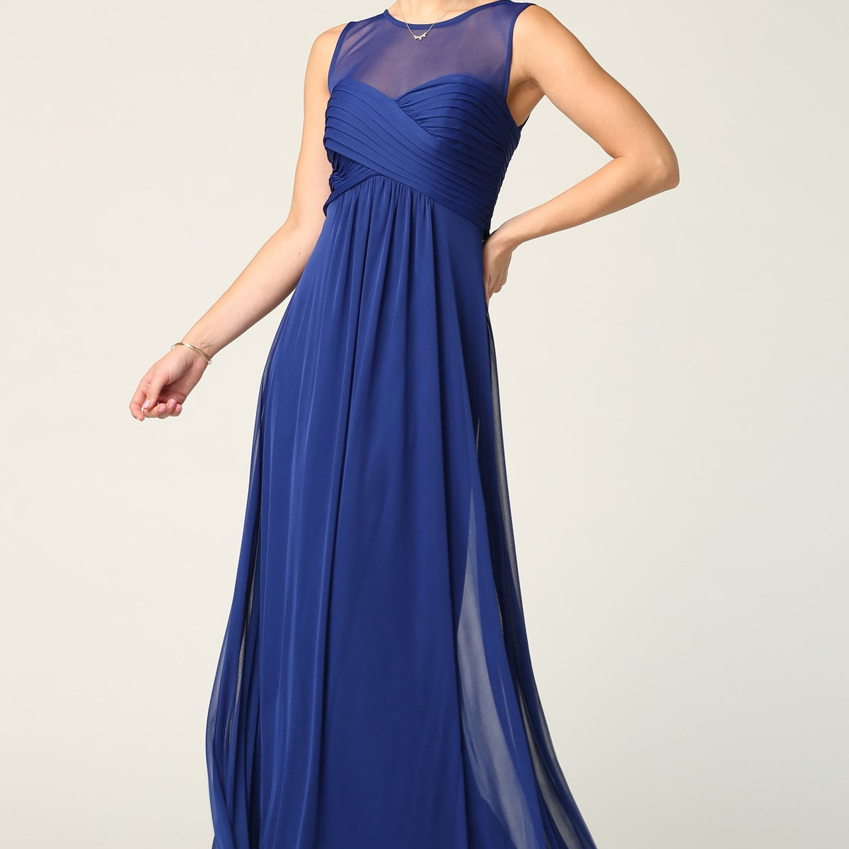 Vestido de gasa elástica sin mangas con detalles plisados y cintura imperio, opción premamá EVA 3153