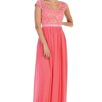 Vestido de encaje y gasa con mangas casquillo EVA 3161