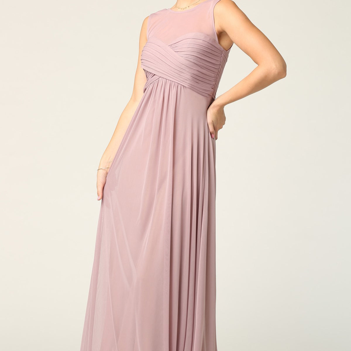 Vestido de gasa elástica sin mangas con detalles plisados y cintura imperio, opción premamá EVA 3153