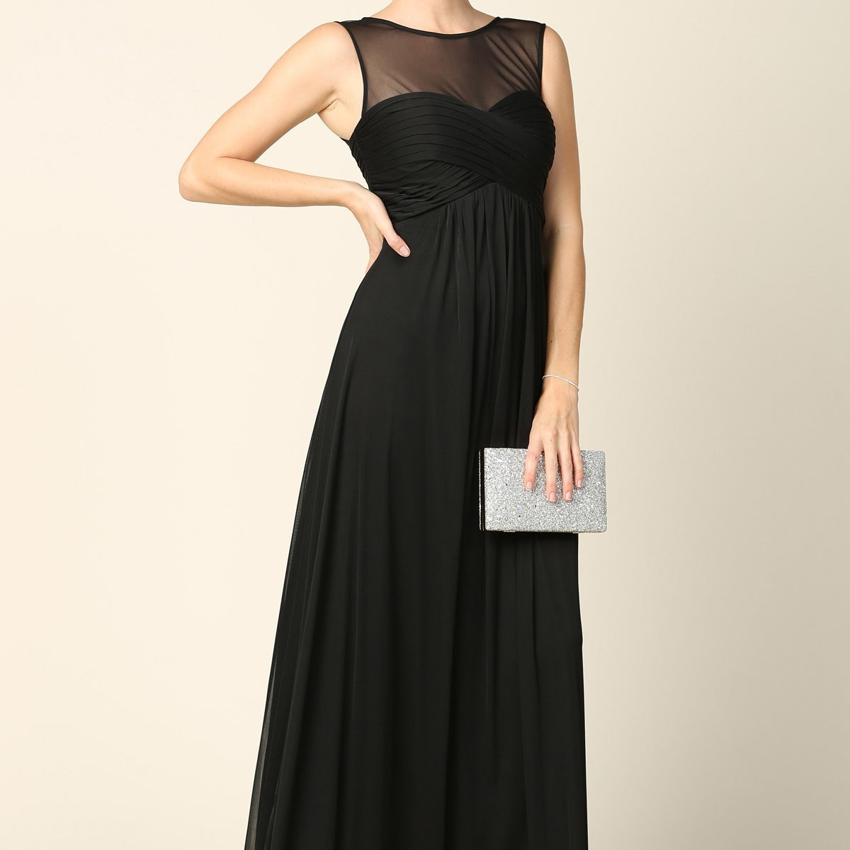 Vestido de gasa elástica sin mangas con detalles plisados y cintura imperio, opción premamá EVA 3153