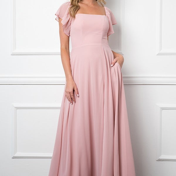 Vestido de gasa con mangas convertibles y abertura frontal EVA 3454