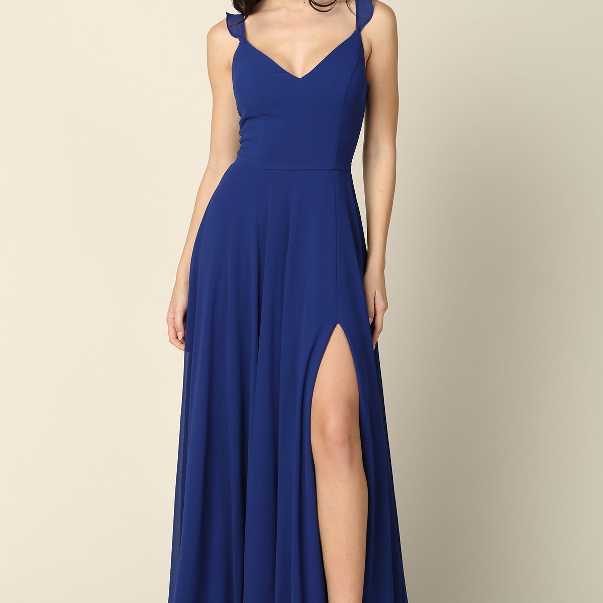 Vestido sin mangas de gasa con tirantes de gasa con volantes, abertura delantera y bolsillos EVA 3405