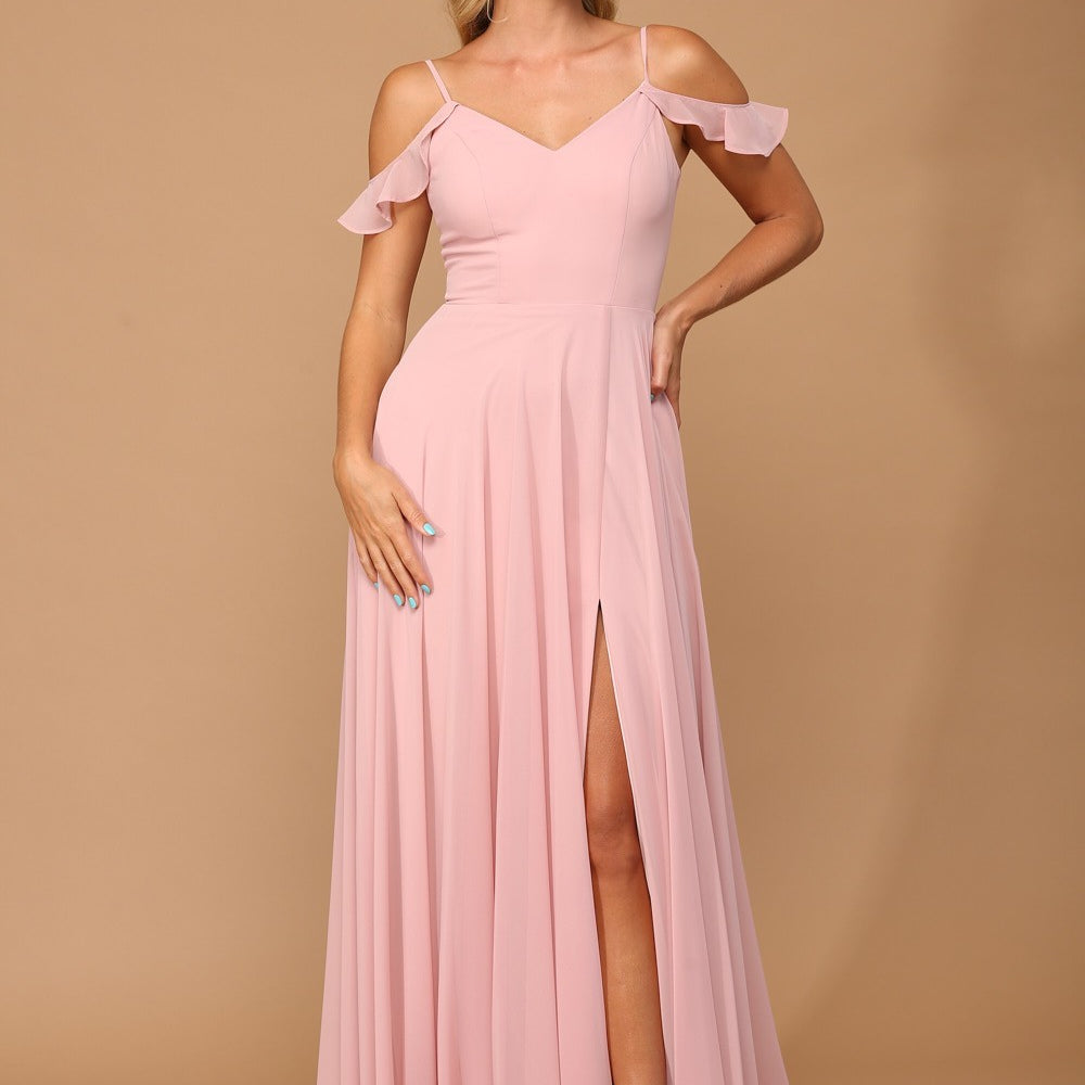 Vestido de gasa con manga volante, abertura frontal y bolsillos EVA 3447