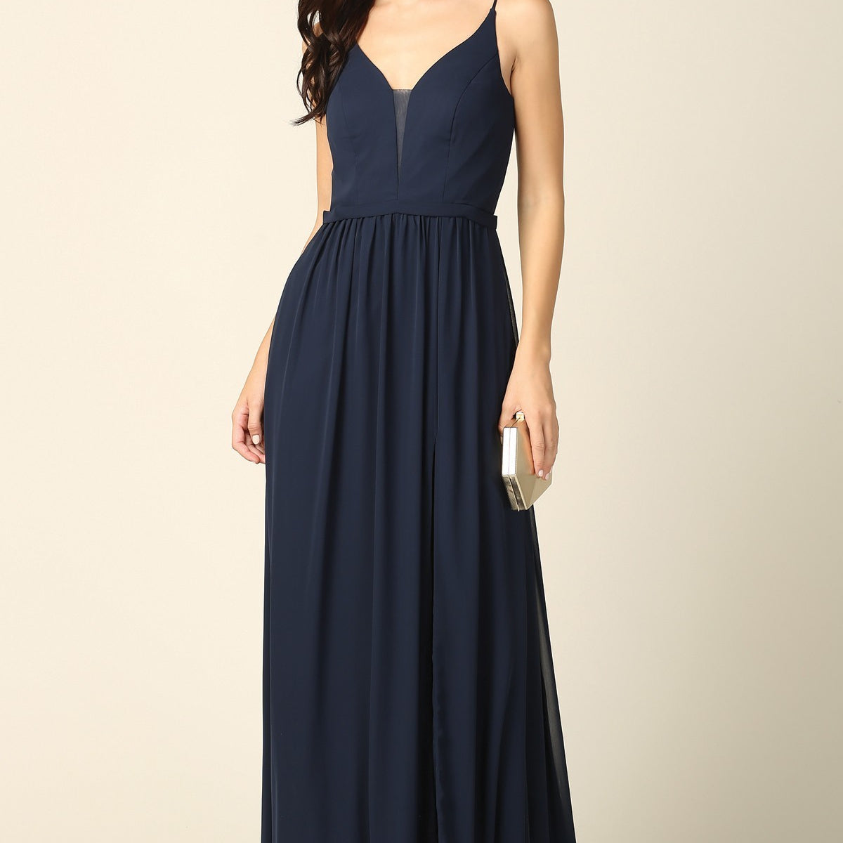 Vestido de gasa sin mangas con abertura frontal y bolsillos EVA 3346