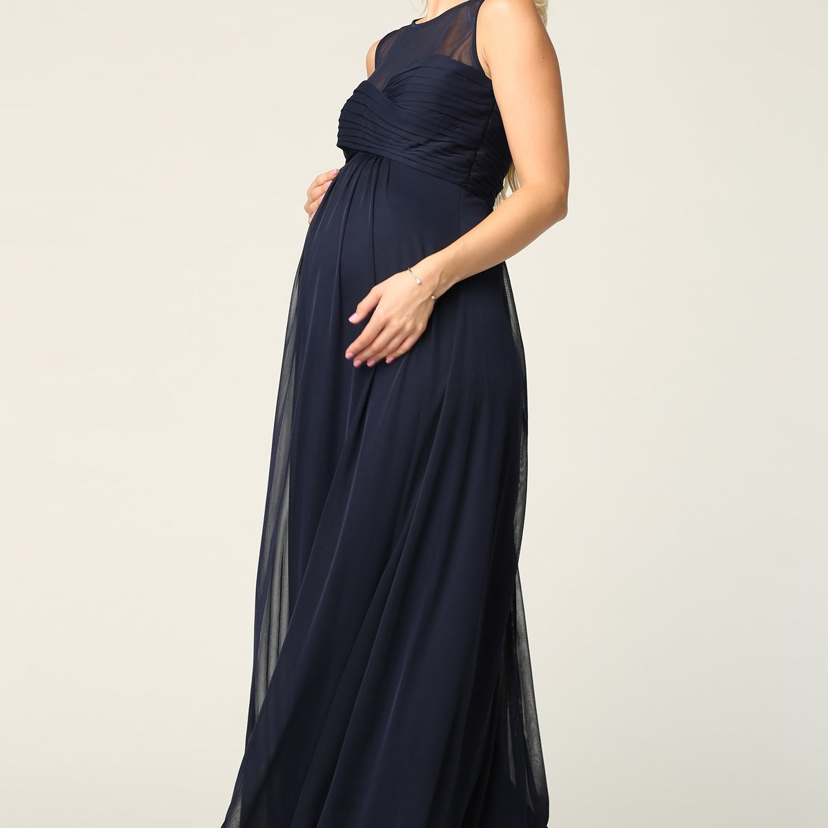 Vestido de gasa elástica sin mangas con detalles plisados y cintura imperio, opción premamá EVA 3153